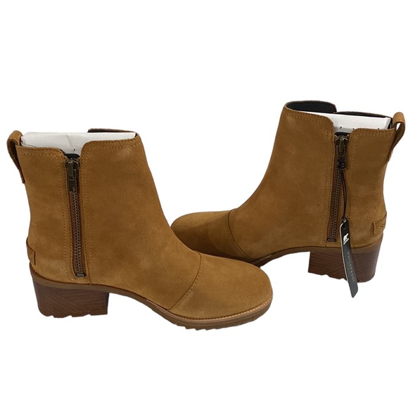 Sorel Cate block heel booties in suede camel brown size 6.5 - Picture 4 of 12